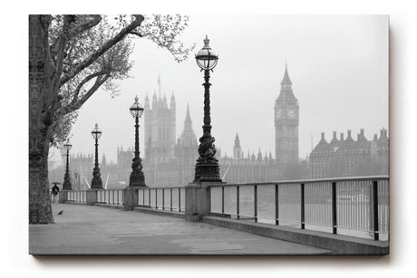 Sinus Art Wandbild 120x80cm Klassische London-Szene mit Laternenreihe und ikonischer Silhouette – elegant und urban