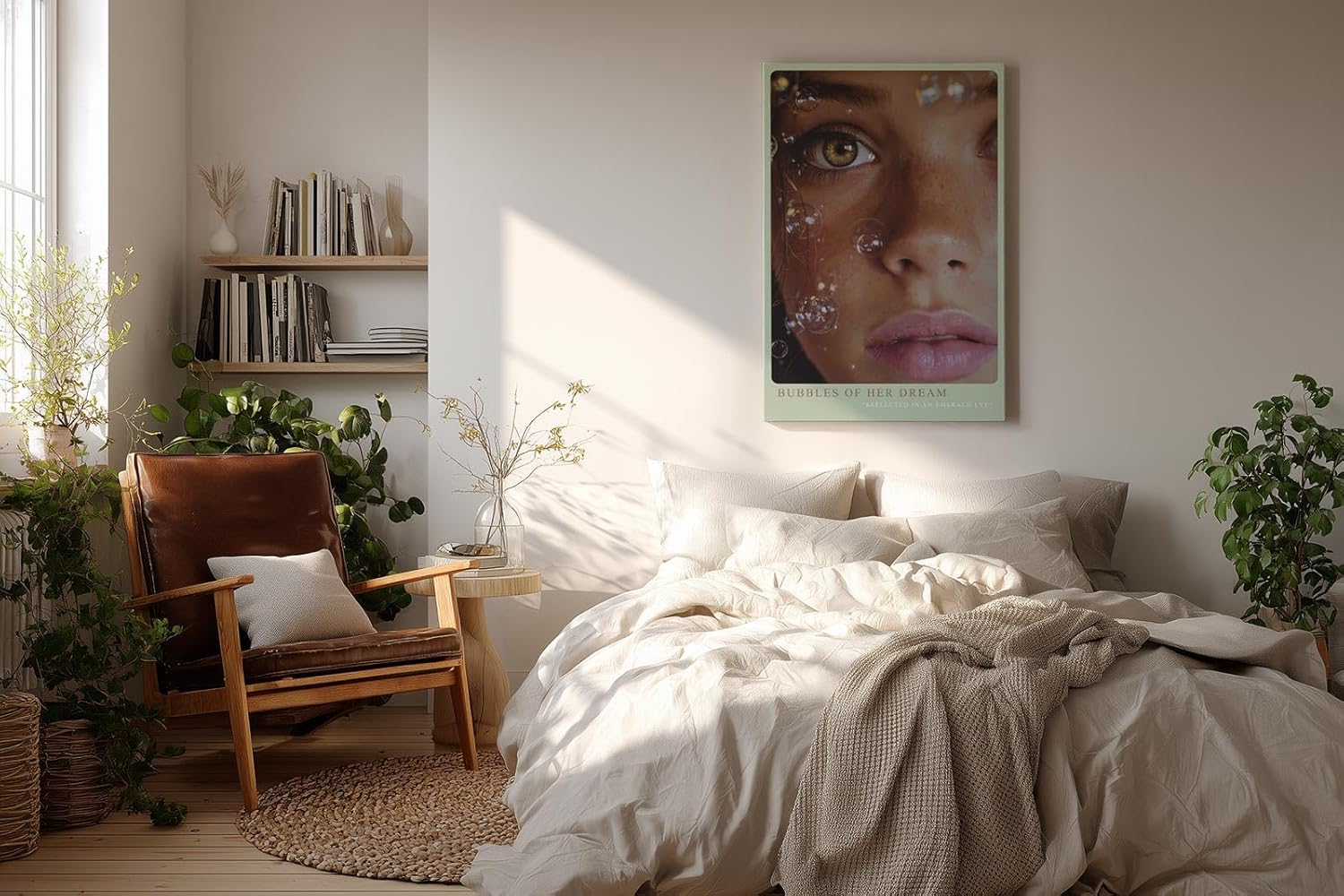 Paul Sinus Wandbild in 40x60cm Bubbles of Her Dream hyperrealistisches Porträt einer Frau mit grünen Augen und Seifenblasen