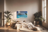 Sinus Art Wandbild 120x80cm Faszinierendes Tropenmotiv mit türkisfarbenem Wasser und exotischer Vegetation