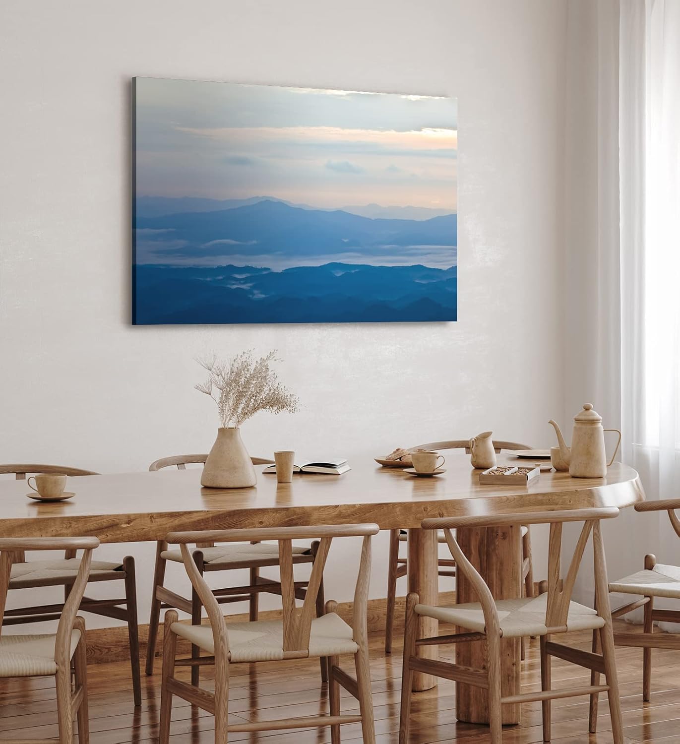 Paul Sinus Wandbild 120x80cm Berge Bergkette Blau Himmel Nebel Sonnenaufgang