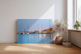 Sinus Art Wandbild 120x80cm Mediterraner Jachthafen bei Abendstimmung – reflektierend, maritim und entspannend