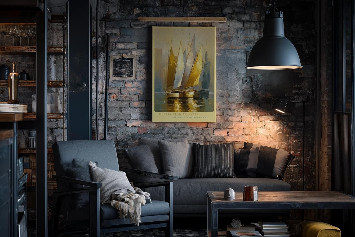 Paul Sinus Wandbild in 80x120cm Reflection Regatta – Goldene und weiße Segelboote in harmonischer Komposition auf spiegelndem Wasser