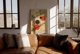Paul Sinus Wandbild in 40x60cm The Orbital Map – Abstraktes Spiel aus roten und schwarzen Kreisen auf beigem Hintergrund mit feinen Linien wie unsichtbare Kräfte