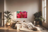 Sinus Art Wandbild 120x80cm Faszinierende Makroaufnahme einer roten Lilie mit feinen Regentropfen