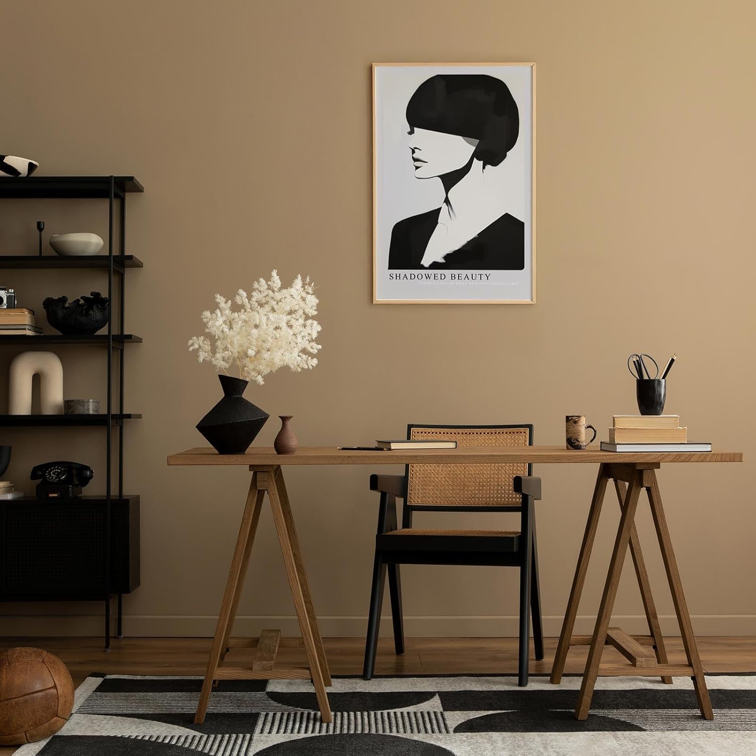 Paul Sinus Leinwandbild 80x120cm stilisiertes Frauenporträt in Schwarz-Weiß mit moderner Eleganz und abstrakter Tiefe – kunstvolles Leinwandbild