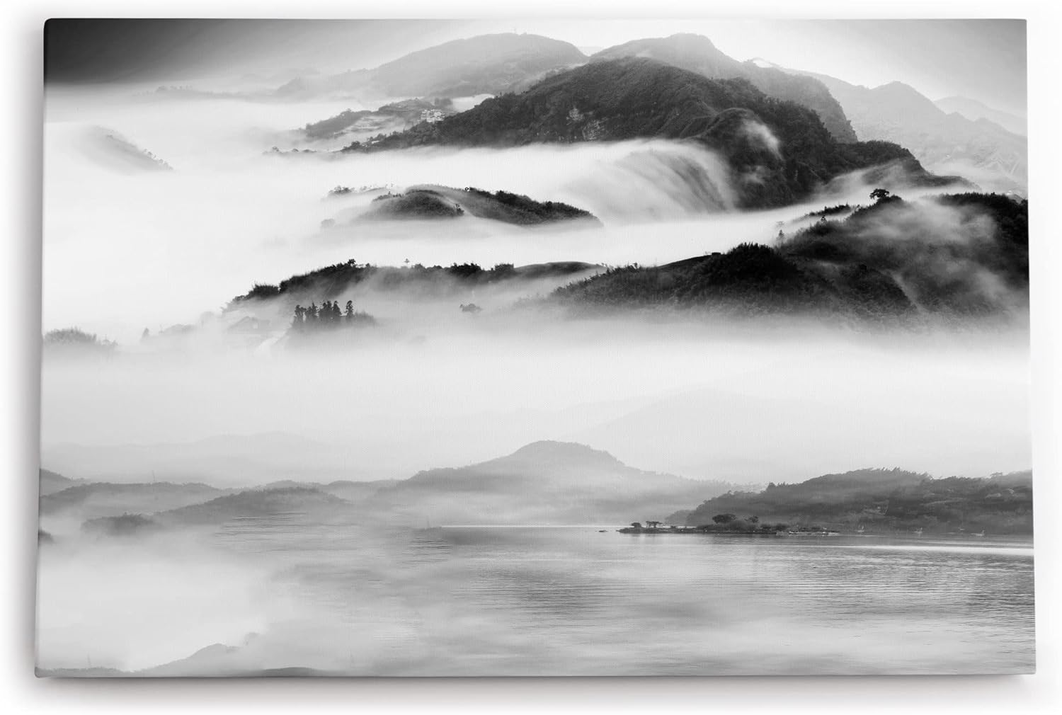 Paul Sinus Wandbild 120x80cm Chinesisch Berglandschaft Berge Fluss Nebel Schwarz Weiß