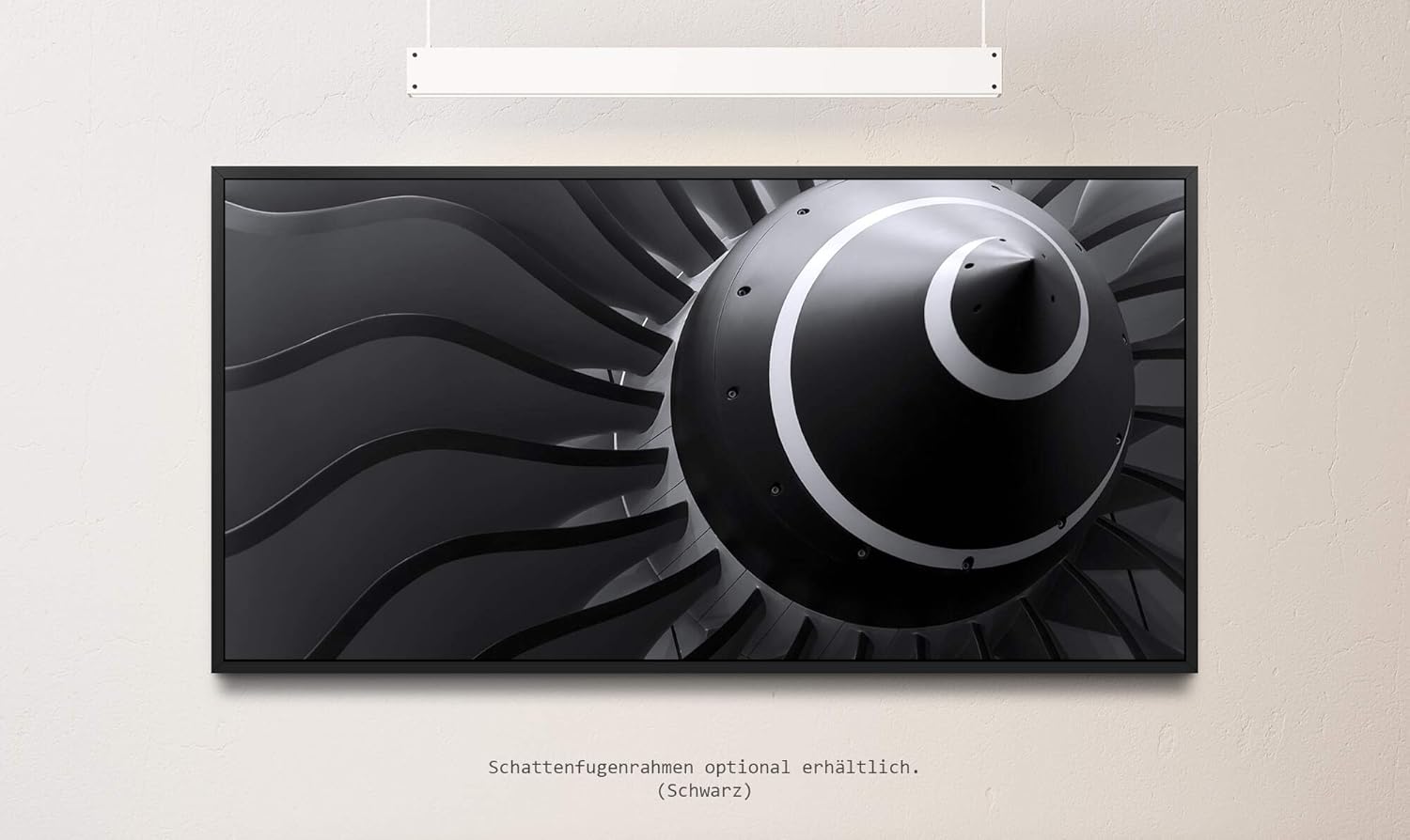 Flugzeugturbine ca. 130x70cm Wandbild inklusive Schattenfugenrahmen schwarz - Panorama Leinwand Bild XXL Format Wandbilder Wohnzimmer Wohnung Deko Kunstdrucke