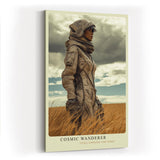Paul Sinus Wandbild in 40x60cm Cosmic Wanderer – Astronautin in Getreidefeld unter wolkenverhangenem Himmel