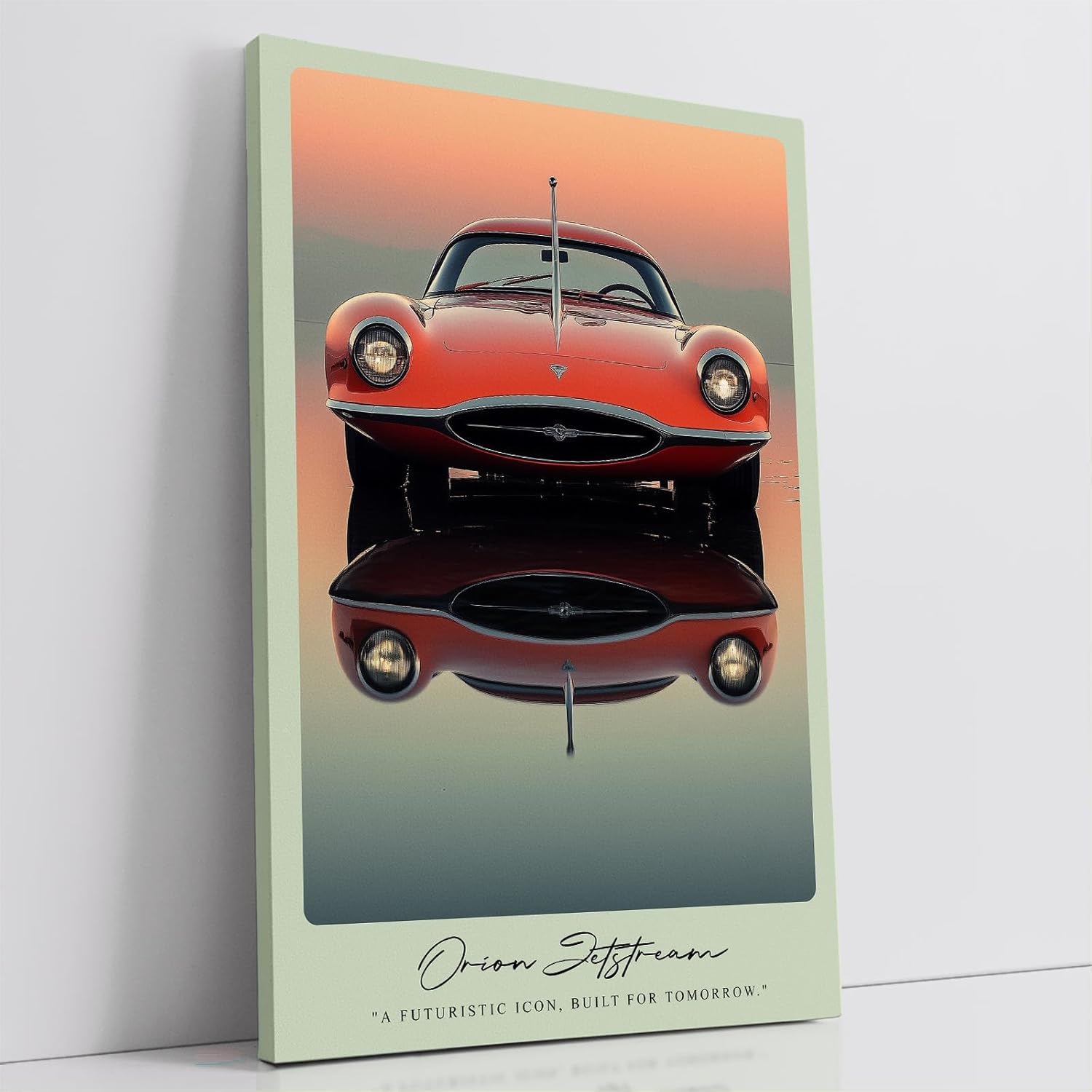 Paul Sinus Leinwandbild 80x120cm Orion Jetstream Leinwandbild futuristischer Sportwagen mit ikonischem Design in dramatischer Abendstimmung