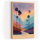Paul Sinus Wandbild in 40x60cm The Sunset Route – farbenprächtige Palmenlandschaft im Licht des Sonnenuntergangs, moderne Wandkunst
