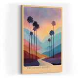 Paul Sinus Wandbild in 40x60cm The Sunset Route – farbenprächtige Palmenlandschaft im Licht des Sonnenuntergangs, moderne Wandkunst
