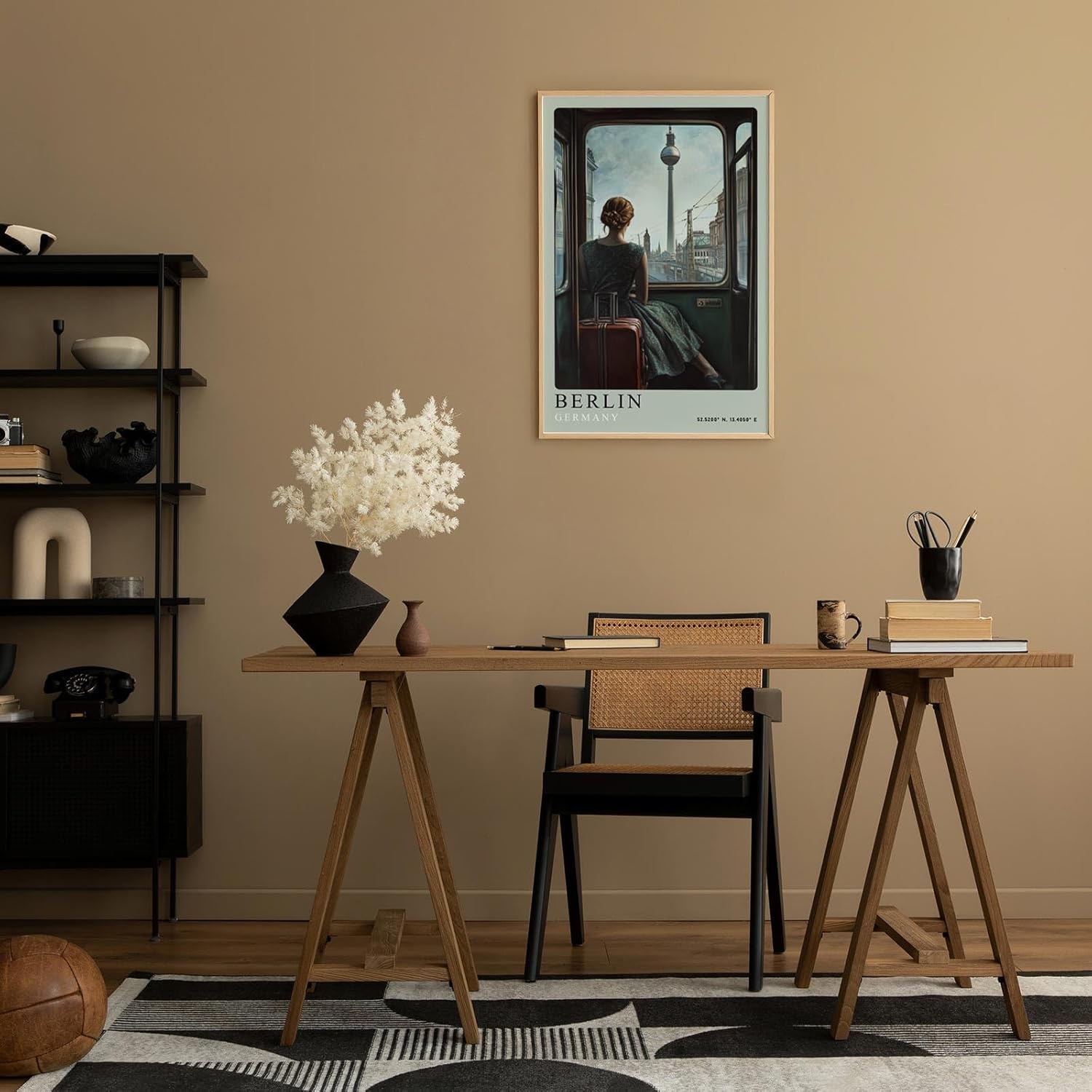 Paul Sinus Leinwandbild 40x60cm Leinwandbild Berlin Nostalgie Retro Zugreise Fernsehturm Stadtblick Vintage Atmosphäre Vergangenheit Zukunft Sehnsucht