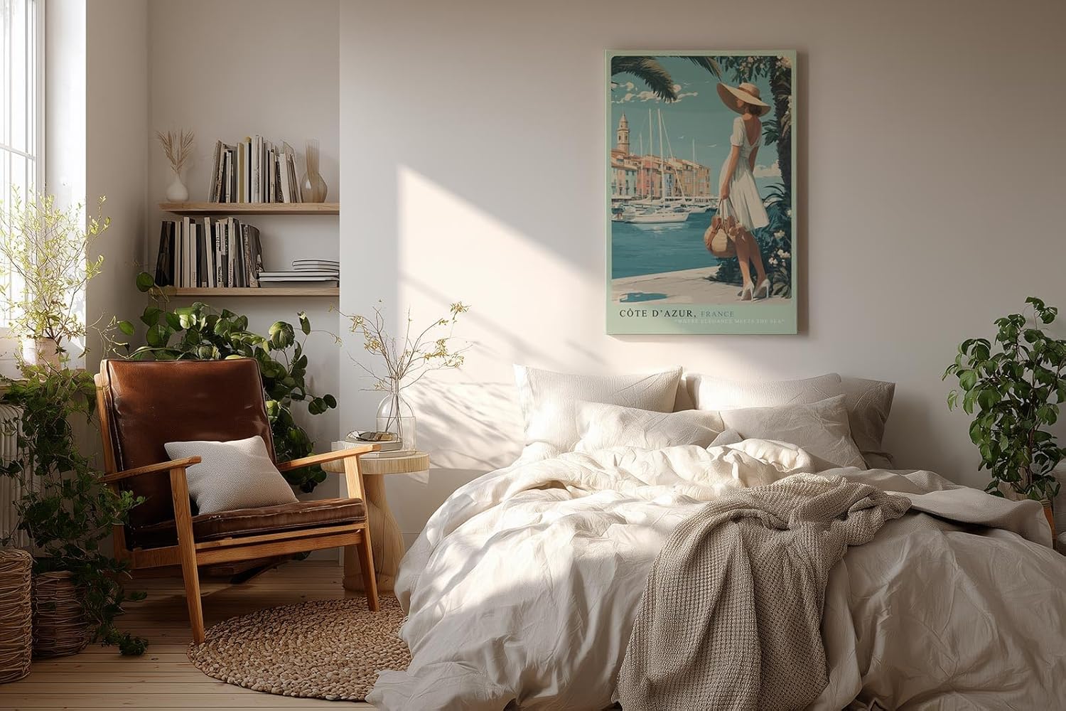 Paul Sinus Wandbild in 40x60cm Côte d’Azur Frankreich Frau am Hafen mediterrane Eleganz auf Leinwand