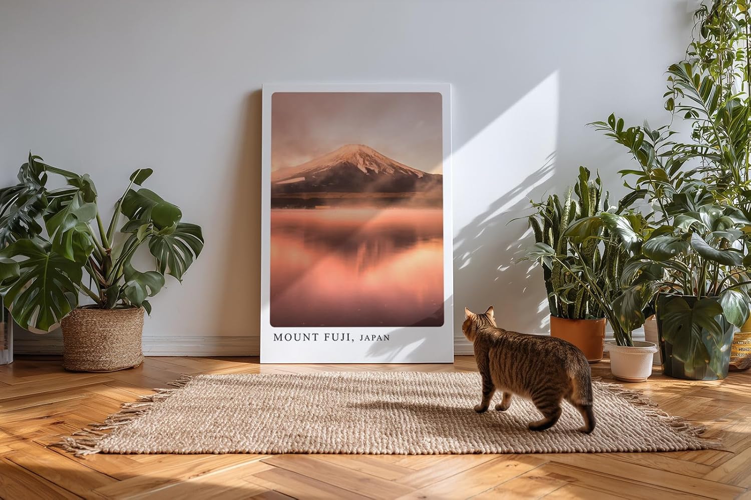 Paul Sinus Kunstdruck 40x60cm Mount Fuji mit rosa Himmel und Wasserspiegelung am Abend