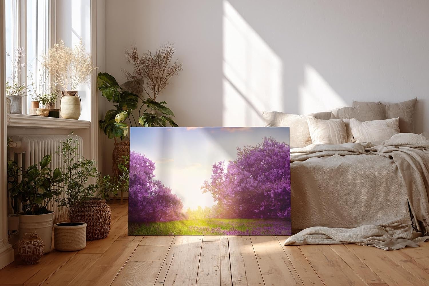 Sinus Art Wandbild 120x80cm Zauberhafte Lavendellandschaft mit Lichtspiel und blühenden Büschen