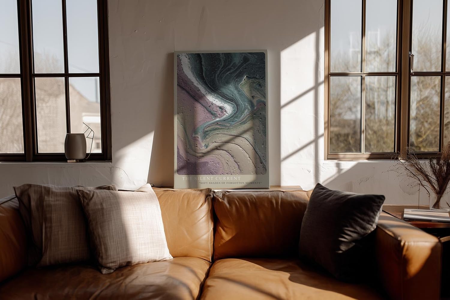 Paul Sinus Wandbild in 40x60cm The Silent Current – Abstrakte Strömung in sanften Grau-, Beige-, Lilaund Grüntönen