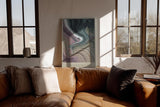 Paul Sinus Wandbild in 40x60cm The Silent Current – Abstrakte Strömung in sanften Grau-, Beige-, Lilaund Grüntönen