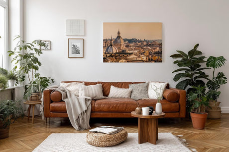 Sinus Art Wandbild 120x80cm Stimmungsvolles Stadtpanorama mit römischer Kuppelarchitektur im warmen Abendlicht