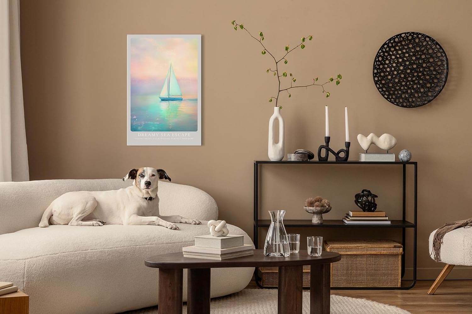 Paul Sinus Leinwandbild 40x60cm traumhafte Segelboot-Szene in pastellfarbenem Himmel und ruhigem Meer – kunstvolles Leinwandbild
