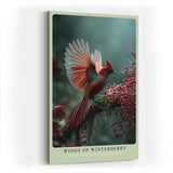 Paul Sinus Wandbild in 40x60cm Wings of Winterberry Eleganter roter Vogel mit ausgebreiteten Flügeln auf Zweig mit Winterbeeren vor sanftem Hintergrund