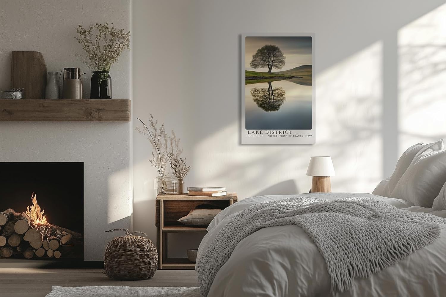 Paul Sinus Leinwandbild 40x60cm idyllische Landschaft mit einsamem Baum und perfekter Spiegelung, beruhigende Wandkunst mit sanften Naturtönen