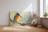 Sinus Art Wandbild 120x80cm Detailreiche Aufnahme eines Eisvogels mit blauen und orangefarbenen Federn in ruhiger Pose