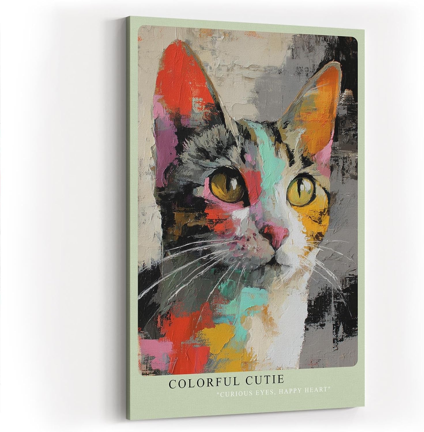 Paul Sinus Wandbild in 40x60cm Colorful Cutie – farbenfrohes Katzenportrait in moderner Maltechnik für kreative Wohnraumgestaltung