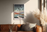 Paul Sinus Wandbild in 40x60cm Way to the Hills – stilisierte Palmenlandschaft mit geschwungenem Weg, moderne Kunst in sanften Pastelltönen