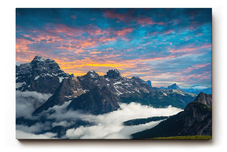 Sinus Art Wandbild 120x80cm Imposantes Alpenmotiv mit schroffen Gipfeln und Wolkenmeer für starke Raumwirkung