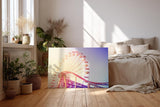 Sinus Art Wandbild 120x80cm Farbenfrohes Riesenrad mit Achterbahn im Vordergrund für nostalgische Dynamik
