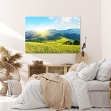 Paul Sinus Wandbild 120x80cm Alpenlandschaft Berge Gebirge Wiese Sonnenuntergang