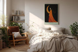 Paul Sinus Wandbild in 40x60cm The Moonwalker Illustration einer Frau im orangefarbenen Kleid vor Mondsichel mit eleganter, verträumter Ausstrahlung