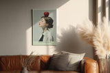 Paul Sinus Wandbild in 40x60cm Perfect Balance – Minimalistisches Porträt einer jungen Frau mit Apfel auf dem Kopf, seitliches Profil, moderne Bilder mit klaren Linien, stilvoll und symbolträchtig