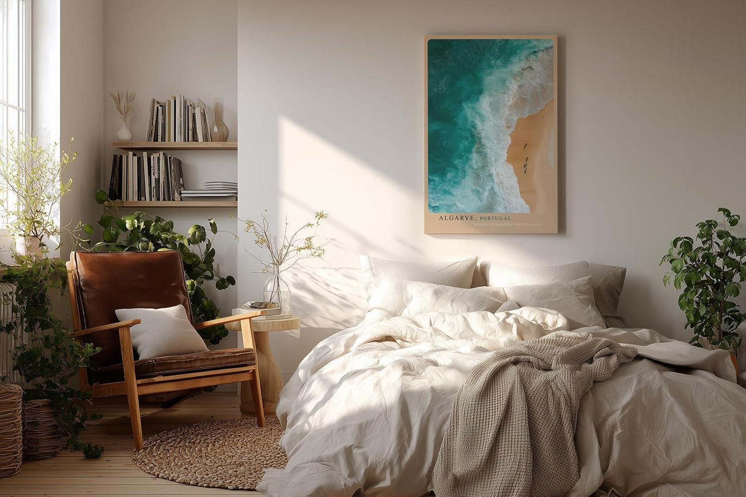 Paul Sinus Wandbild in 40x60cm Algarve Portugal – Luftaufnahme von Küste und Meer in Türkisund Goldtönen