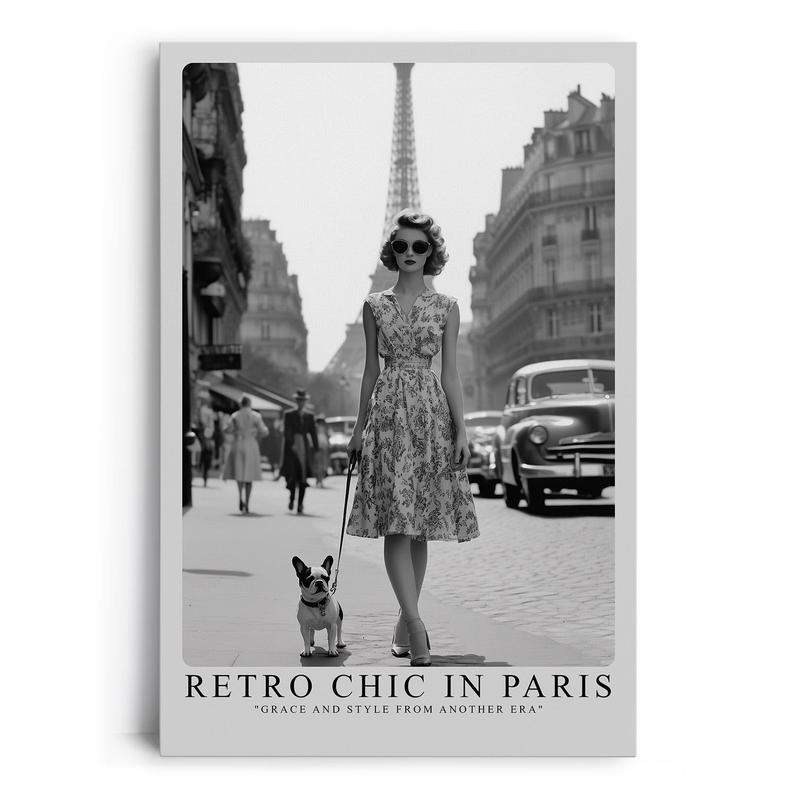 Paul Sinus Leinwandbild 80x120cm Leinwandbild Retro Chic in Paris – Stilvolle Vintage-Fotografie mit eleganter Frau, französisches Flair