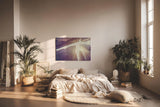Sinus Art Wandbild 120x80cm Gigantische Hochhäuser treffen auf strahlenden Himmel im vertikalen Blickwinkel