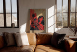 Paul Sinus Wandbild in 40x60cm The Shadow Union – Batman und mysteriöse Frau in intensiver roter Komposition, ausdrucksstarkes Pop-Art-Design für moderne Räume