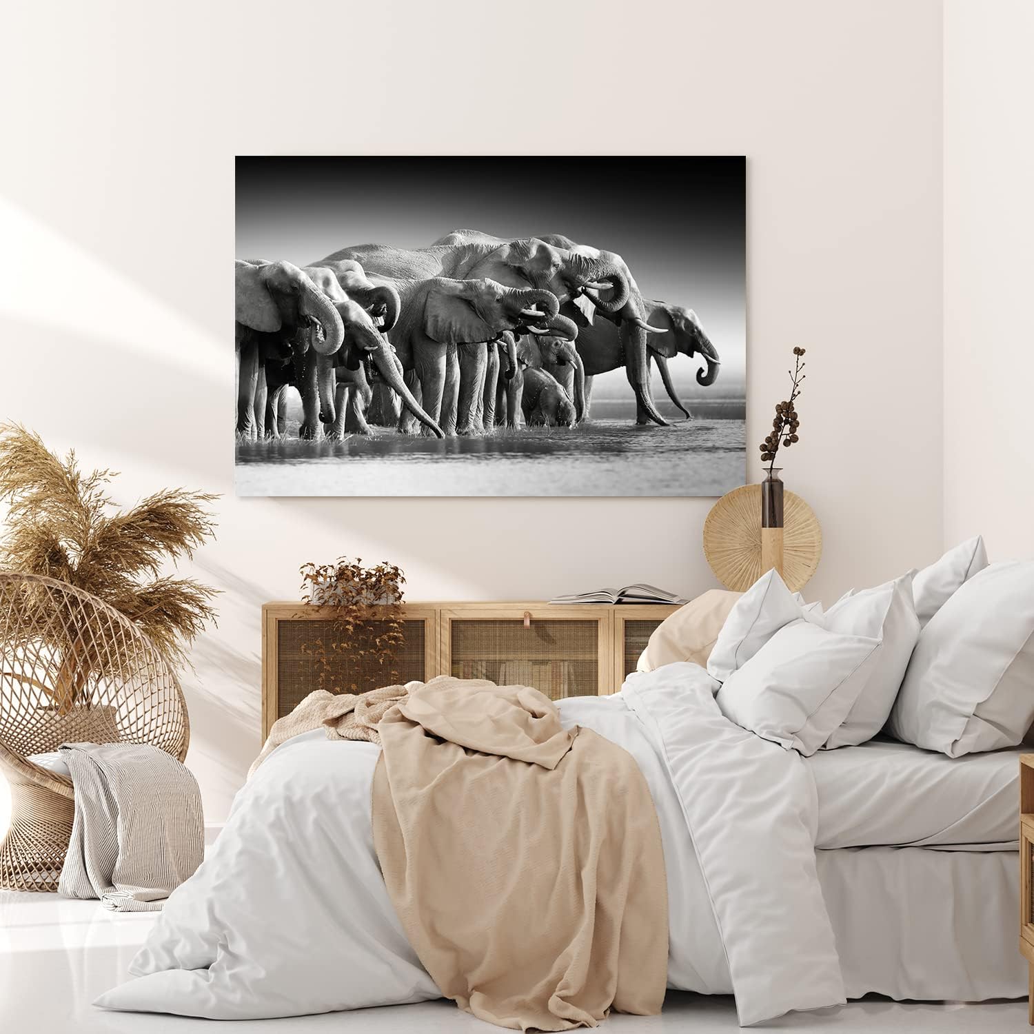 Paul Sinus Wandbild 120x80cm Schwarz Weiß Fotografie Elefanten Elefantenherde Tierfotografie