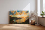 Sinus Art Wandbild 120x80cm Atemberaubender Sonnenuntergang über Küstenlinie mit weichem Farbverlauf