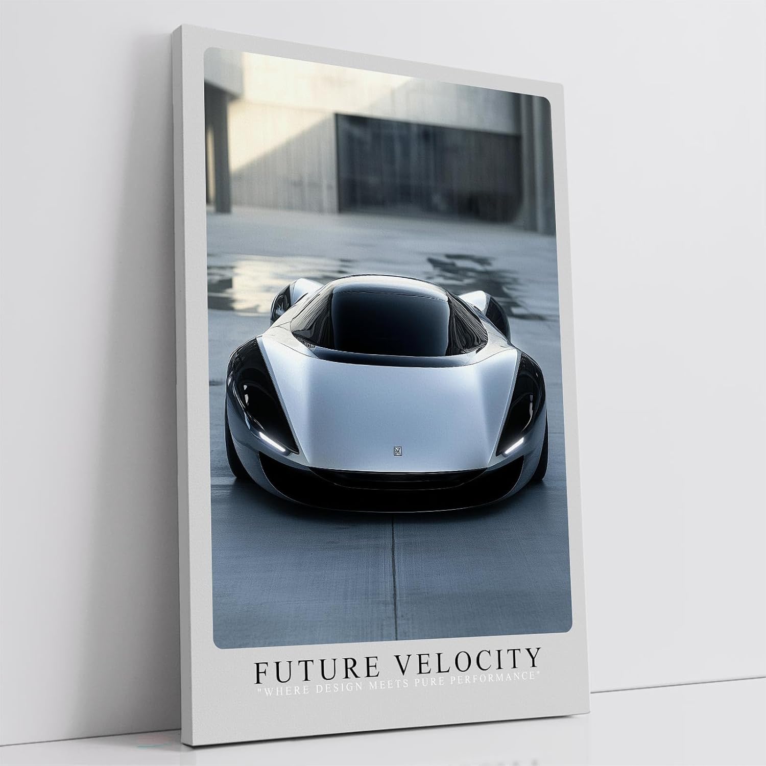 Paul Sinus Leinwandbild 80x120cm futuristischer Supersportwagen in urbaner Architektur, minimalistische Wandkunst mit dynamischem Design