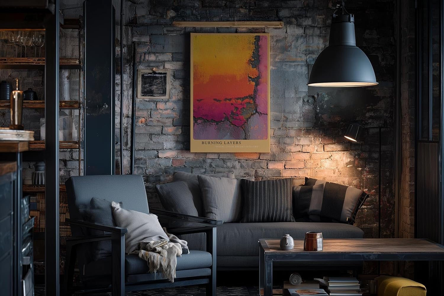 Paul Sinus Wandbild in 40x60cm Burning Layers Abstrakte Nahaufnahme einer farbintensiven, verwitterten Oberfläche in Gelb-, Orangeund Pinktönen