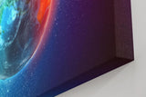Sinus Art Wandbild 120x80cm Leuchtender Erdball vor funkelndem Sternenhimmel mit realistischer Tiefe