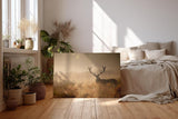 Sinus Art Wandbild 120x80cm Der majestätische Hirsch im Nebel erzeugt eine ruhige kraftvolle Stimmung im Raum