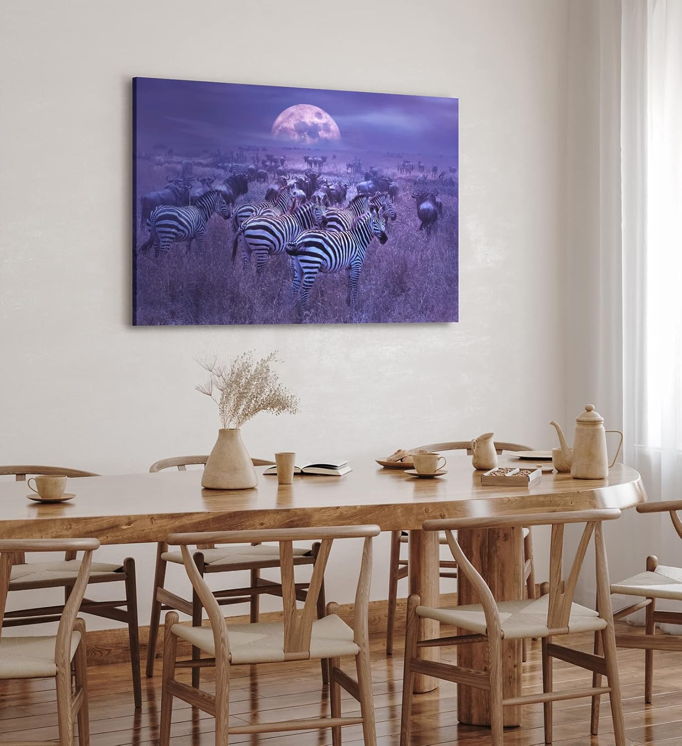 Paul Sinus Wandbild 120x80cm Afrika Landschaft Wildnis Zebras Gnus Herden Vollmond