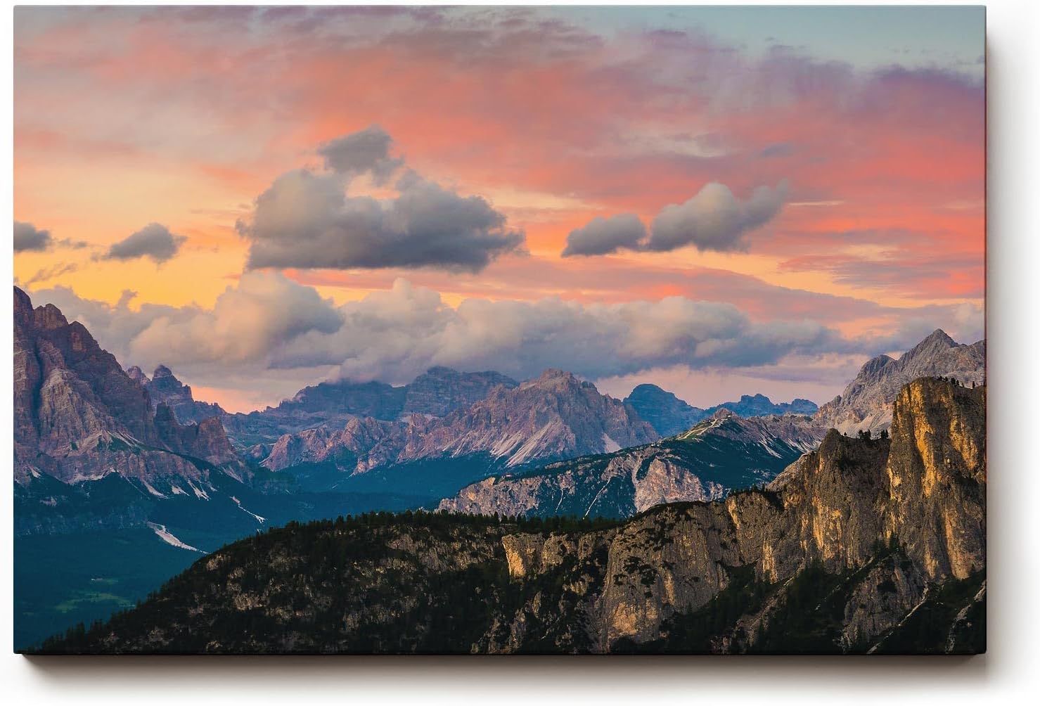 Sinus Art Wandbild 120x80cm Spektakuläres Bergpanorama im Licht eines dramatischen Sonnenuntergangs