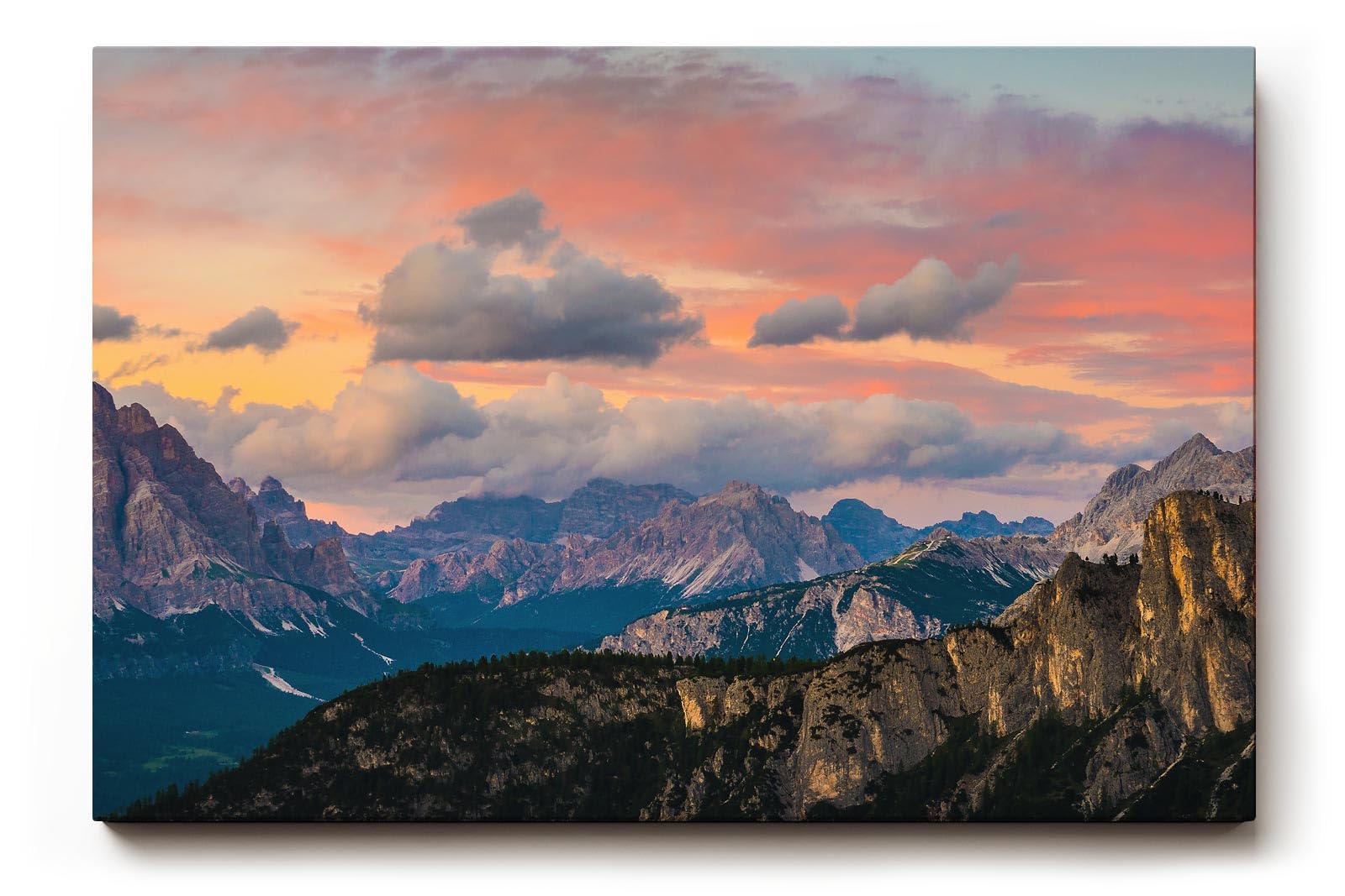 Sinus Art Wandbild 120x80cm Spektakuläres Bergpanorama im Licht eines dramatischen Sonnenuntergangs