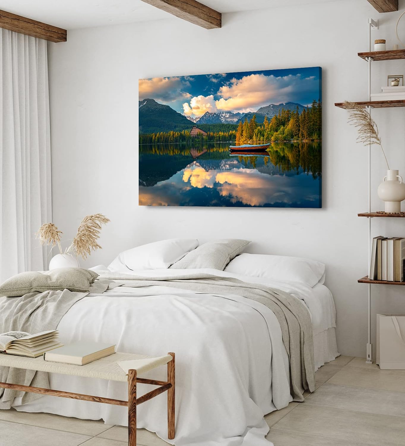 Paul Sinus Wandbild 120x80cm See Berge Bergsee Natur Boot Berglandschaft