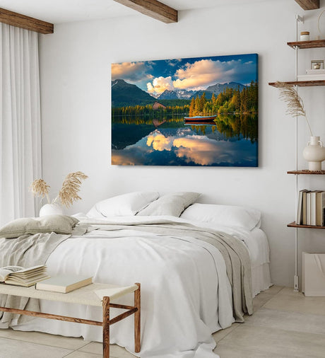 Paul Sinus Wandbild 120x80cm See Berge Bergsee Natur Boot Berglandschaft