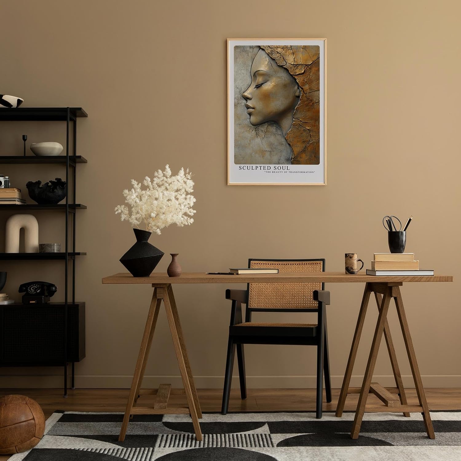 Paul Sinus Leinwandbild 80x120cm skulpturales Frauenporträt mit goldener Textur und abstrakter Tiefe – kunstvolles Leinwandbild für moderne Raumgestaltung