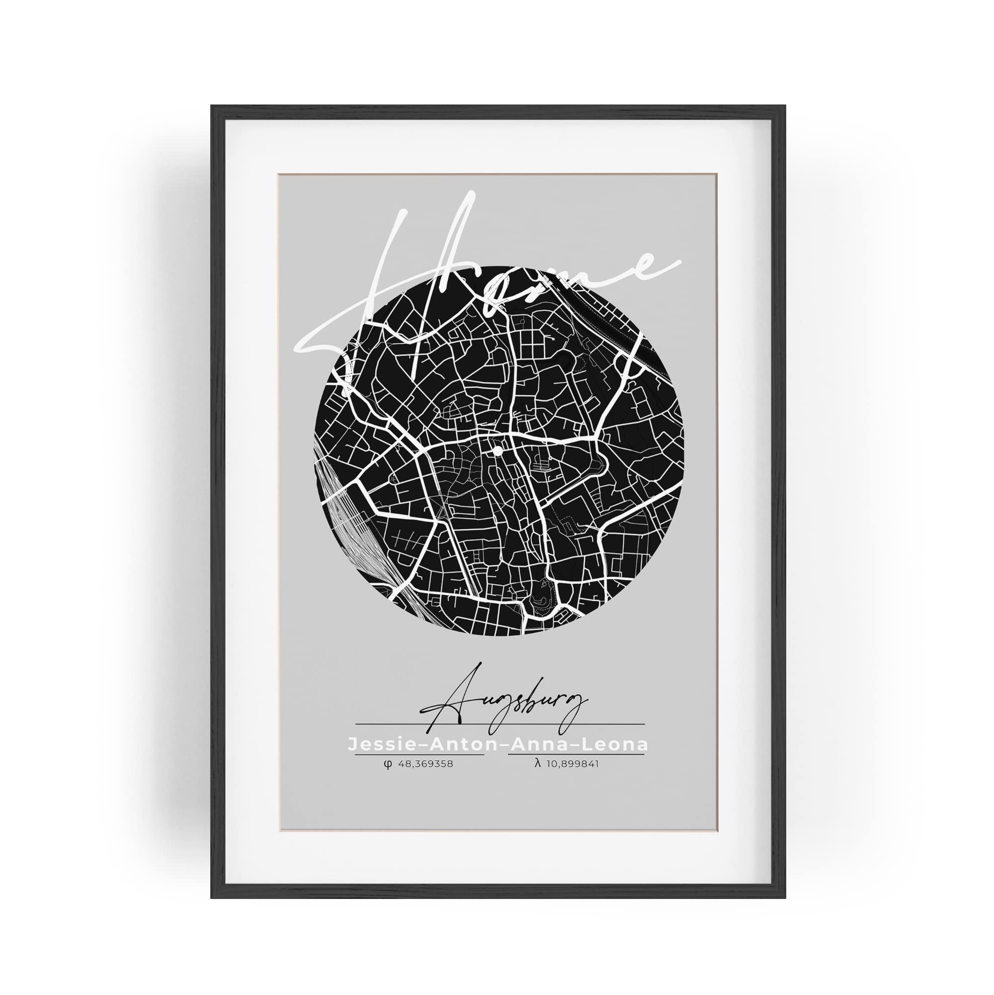 Paul Sinus personalisierter Bilderrahmen mit deinen GPS Koordinaten und Namen. 30cm x 42cm Holz Wechselrahmen mit Glas und Passepartout. Individueller Stadtplan. (ohne Rahmen)